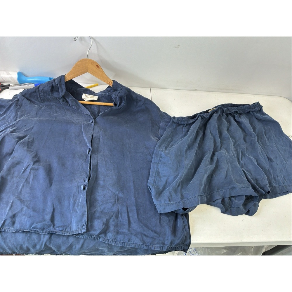 Vtg Victoria's Secret Gold Label 100% Silk Pajama top/ Shorts M Navy *READ*